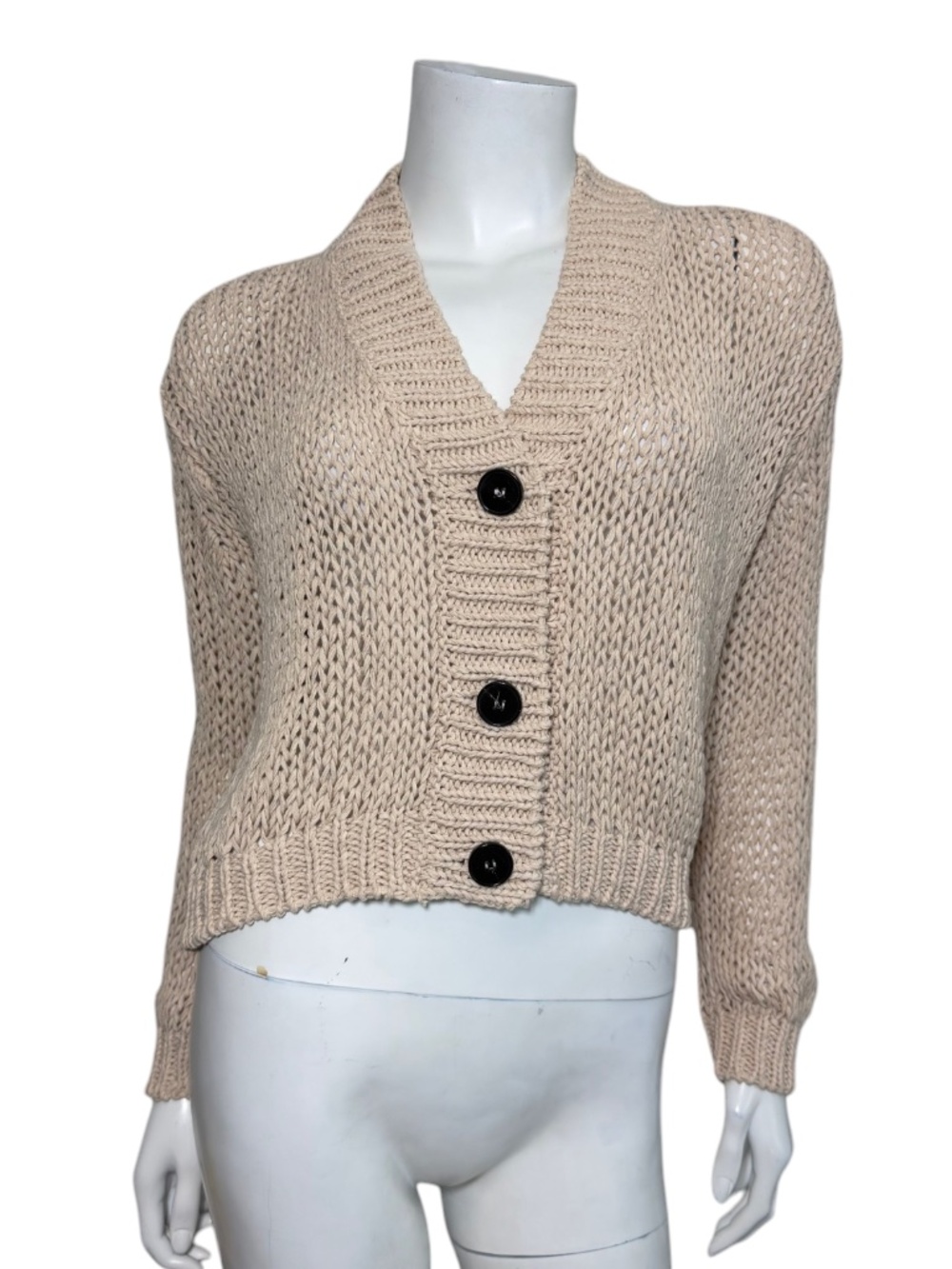 Roberto Collina XS Beige Open Knit Cardigan Sweater Made in Italy
